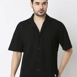 SPYKAR Men Relaxed Fit Cuban Collar Textured Cotton Casual Shirt-image-50