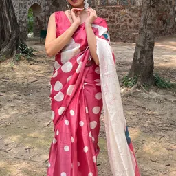KALINI Polka Dots Printed Saree with Blouse Piece-32