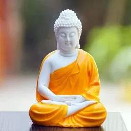 Premium Rare Handcrafted Polymarble Meditation/Dhyan Buddha Statue- ORANGE Decorative Showpiece-13.2 cm-image-15
