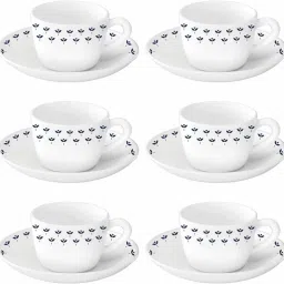 Pack of 12 Opalware Borosil FABULA {Cup 140ml (6 pcs) || Saucer 135mm (6 pcs)} (Red, White)-image-60