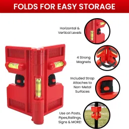 zomei Magnetic Post Level Tool with Triple Bubble for DIY Tasks Folding Triple Bubble Level Tool with Magnetic Base and Elastic Straps for Poles Magnetic Post Level image 3