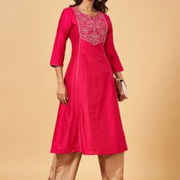 YU by Pantaloons Ethnic Motifs Embroidered Yoke Design Panelled A-Line Kurta-1