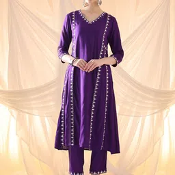 Anouk Floral Embroidered Regular Kurta with Trousers & With Dupatta image 3