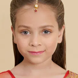 Ruby Raang Gold-Plated Kundan-Studded & Beaded Maang Tikka image 5