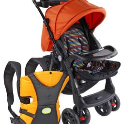 Babyhug Wander Buddy Stroller - Orange & Black AND Babyhug Kangaroo Pouch 3 Way Baby Carrier - Orange & Black-10