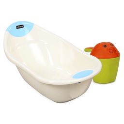 Babyhug Bath Tub With Giraffe Print - Blue White with Babyhug Shampoo Rinse Cup - Green Orange-image-55