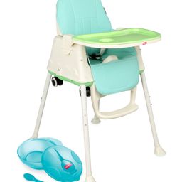 Babyhug 3 in 1 Comfy High Chair  - Green AND Babyhug Feeding Bowl With Spoon - Turquoise Green-11