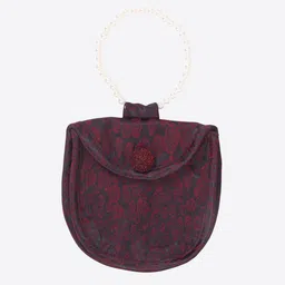 CUTECUMBER Maroon Floral Jacquard Dress With Sling Bag image 2