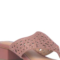 Bata Textured Open Toe Laser Cuts Leather Block Heels image 2