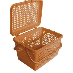 Kuber Industries Camel Brown Plastic Multipurpose Shopping Basket with Lid image 3