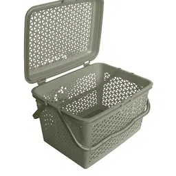 Kuber Industries Grey Plastic Multipurpose Shopping Basket with Lid image 3