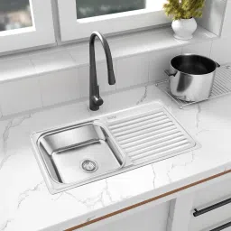 Premium Square Single bowl With Drain Board 32x20x8 Inches Kitchen Sink 13-0201-03 Vessel Sink-image-20