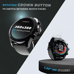HAMMER Black Active 1.32 Inch Round Dial Smart Watch with Bluetooth Calling Function image 3