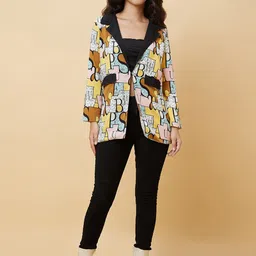 Globus Brown Typography Printed Long Sleeves Open Front Jacket image 2