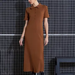 SASSAFRAS Brown Self Design Midi Sheath Dress image 5