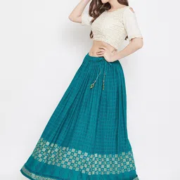 Clora Creation Printed Flared Maxi Drawstring No Slit Skirt image 3