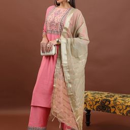 Vishudh Floral Yoke Design Regular Kurta with Palazzos & With Dupatta image 5