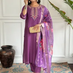 KALINI Women Ethnic Motifs Embroidered Kurta with Trousers & Dupatta-picture-20