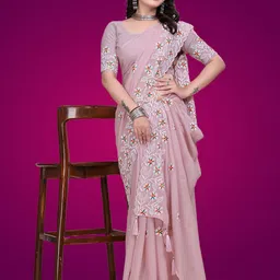 SILKWEAR Ethnic Motifs Embroidered Pure Georgette Heavy Work Saree-image-96
