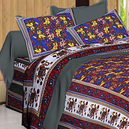Myntra Elegant Homes Brown & Blue Floral 144 TC Queen Bedsheet with 2 Pillow Covers-image-95