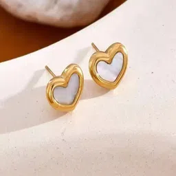 TEULRIP Stainless Steel Gold-Plated Anti Tarnish Heart Shaped Opal Shell Studded Studs-6