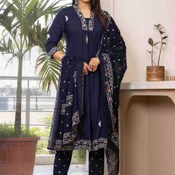 JAIMINI Women Floral Printed Cotton Anarkali Kurta with Trousers & Dupatta-43