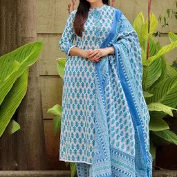 KLOSIA Women Ethnic Motifs Printed Regular Kurta with Trousers & With Dupatta-image-97