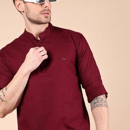 V-Mart Cotton Linen Mandarin Collar Short Kurta-image-93