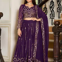 BAESD Embellished Sequinned Semi-Stitched Lehenga & Unstitched Blouse With Dupatta-image-85