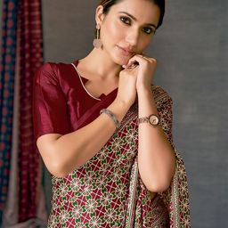 Anouk Rustic Ajrak Block Poly Crepe Block Print Saree image 2