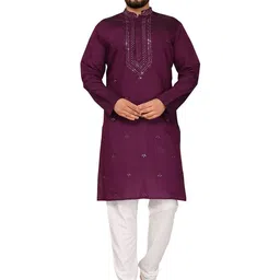 Moda Rapido Men Sequein & Embroidered Cotton Silk Kurta-picture-44