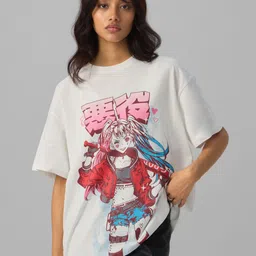 The Souled Store Women Graphic Printed Round Neck Cotton Oversized T-shirt-image-24