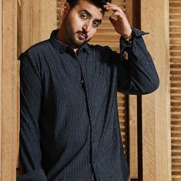 Instafab Plus Vertical Stripes Self Design Comfort Relaxed Fit Shirt-picture-2