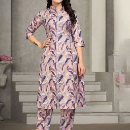 APNISHA Geometric Printed Mandarin Collar Straight Kurta With Trouser-image-91