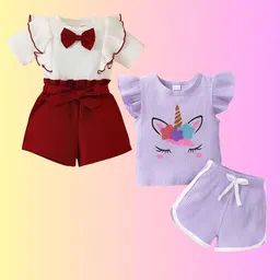 4YOU DRESSES Girls Pack Of 2 Printed Short Sleeves Top With Shorts-image-61