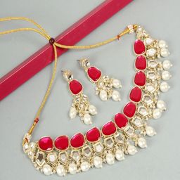 Divisha Gold-Plated Kundan-Studded & Beaded Jewellery Set-image-18