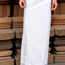 WHITE HEART Pure Cotton Single Layer Dhoti with Zari Border-picture-8