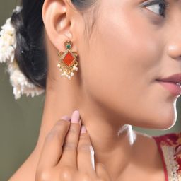 STYYO Silver-Plated Artificial Stones and Beads Square Shaped Studs Earrings image 3