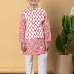 Readiprint Fashions Boys Floral Printed Pure Cotton Straight Kurta With Pyjamas & Jacket-29