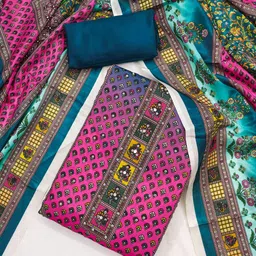 SWARNGANGA TEX Ethnic Motifs Printed Beads & Stones Silk Unstitched Dress Material-image-83