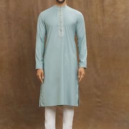 Arihant Rai Sinha Mandarin Collar Thread Work Pure Silk Straight Kurta With Churidar-image-47