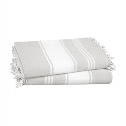 LANE LINEN 2-Pcs Grey & White Striped Pure Cotton Turkish Hammam Beach Towels-picture-17