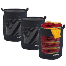 Kuber Industries Black & Transparent 3 Pieces Washing Clothes Baskets 36L-6