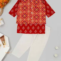 LITTLE GINNIE Boys Bandhani Printed Regular Pure Cotton Kurta with Pyjamas-image-89