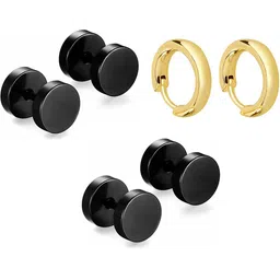 Teeragaj Unisex Set Of 3 Stainless Steel Circular Shaped Double Sided Studs-picture-34
