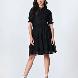 OTIRA Tiered Tie-Up Neck Puff Sleeve A-Line Dress-image-73