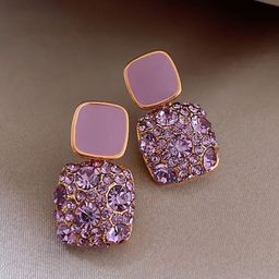 Estailo fashion Rhinestones Studded Square Shaped Drop Earrings-image-78