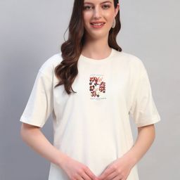 Cantabil Women Floral Printed Round Neck Regular Fit T-shirt-image-105