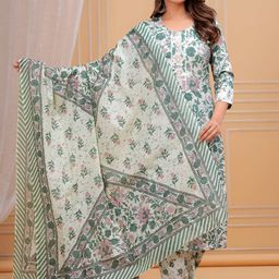 JAIPURI COLLECTION Women Floral Printed Pure Cotton Kurta with Pyjamas & Dupatta-picture-11
