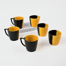 Storepedia Black & Yellow Handcrafted Textured Ceramic Matte Cups Set of Cups and Mugs-image-8